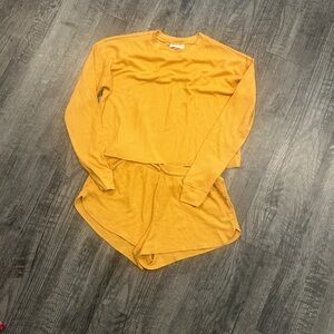 Close Thermal Pajama Set Mustard Yellow Long Sleeve Top and Shorts Set